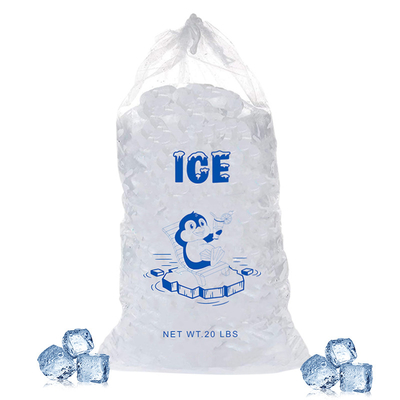गुणवत्ता  20lb LDPE Durable Plastic Ice Bags Heat seal With Drawstring Closure कारखाना