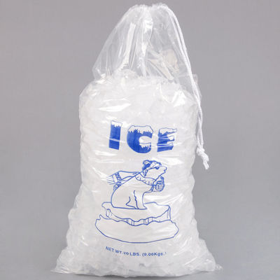 ड्रॉस्ट्रिंग क्लोजर के साथ 20lb LDPE टिकाऊ आइस ब्लॉक प्लास्टिक बैग हीट सील